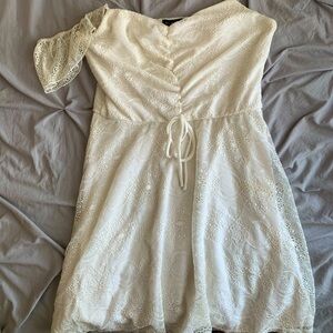 As U Wish White Sundress Mini Dress Lace Skater Dress Bow Detail Sleevless